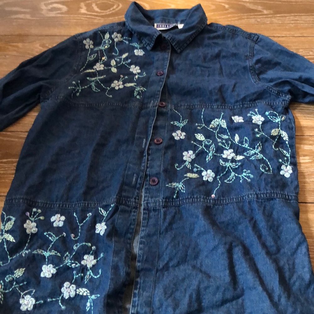 Embroidered denim button down - Picture 2 of 4